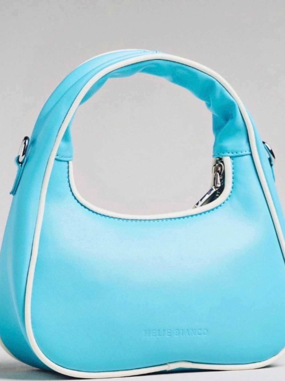 Melie Biianco Sky Blue Mini Hobo with Cream Trim and Detachable Strap - Picture 8 of 8